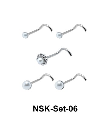 5 Silver Nose Stud Sets NSK-SET-06